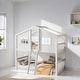preview thumbnail 1 of 7, House Shaped Kids Furniture Twin Over Twin House Bunk Bed Kids Bed With Ladder Wood Bed, White White