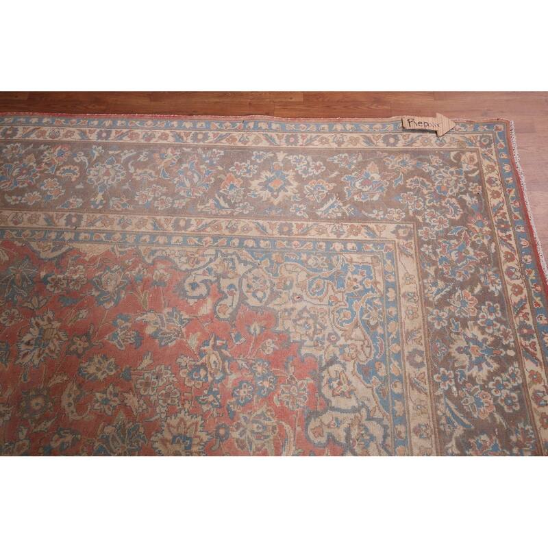 Traditional Pink Mashad Persian Vintage Rug Hand-Knotted Wool Carpet - 9'4"x 12'0"
