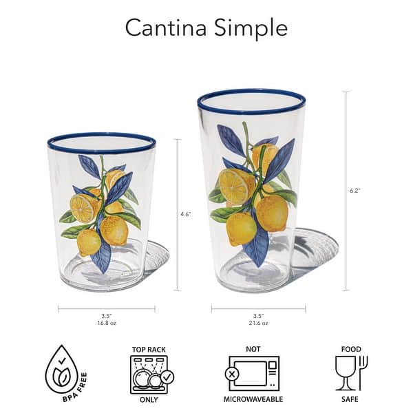 Abode Homewares Lemon Orchard Acrylic Drinking Glass - Yellow - Set of 6