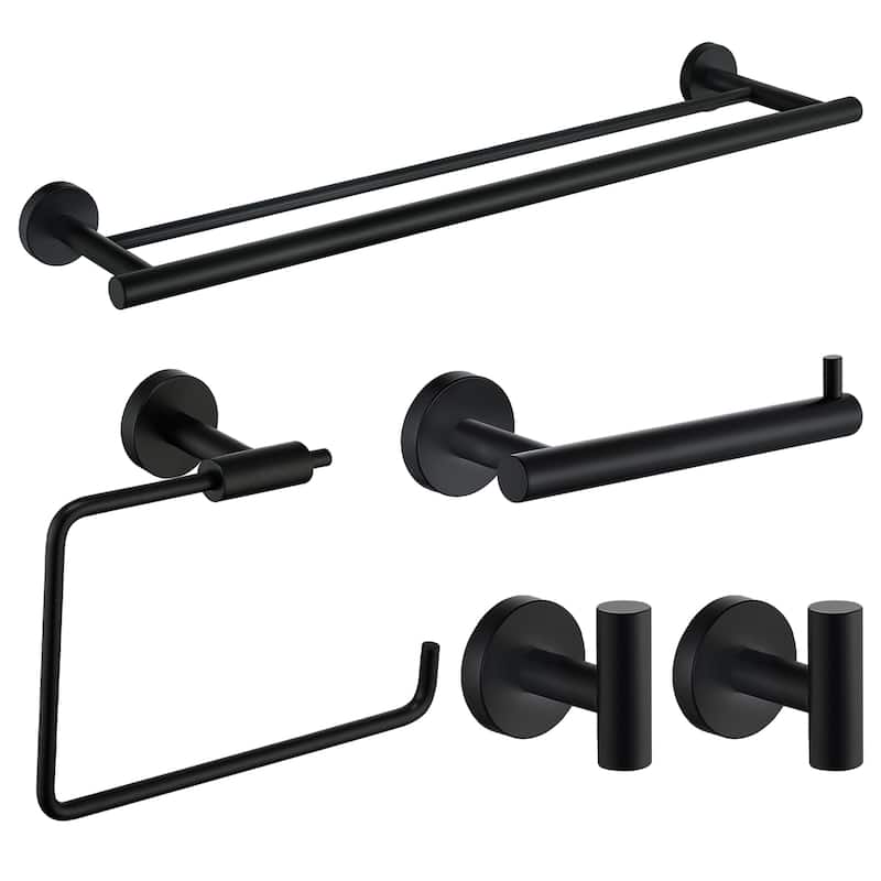 5 -Piece Bath Hardware Set with Double Towel Bar Towel Holder Set - Black