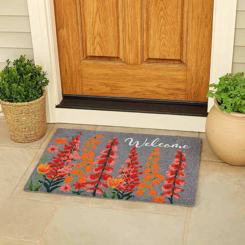 Floral Welcome Door mat - Heavy-Duty Coir and Rubber Mat, 30" x 18" - 30 L X 18 W x 6/8 H