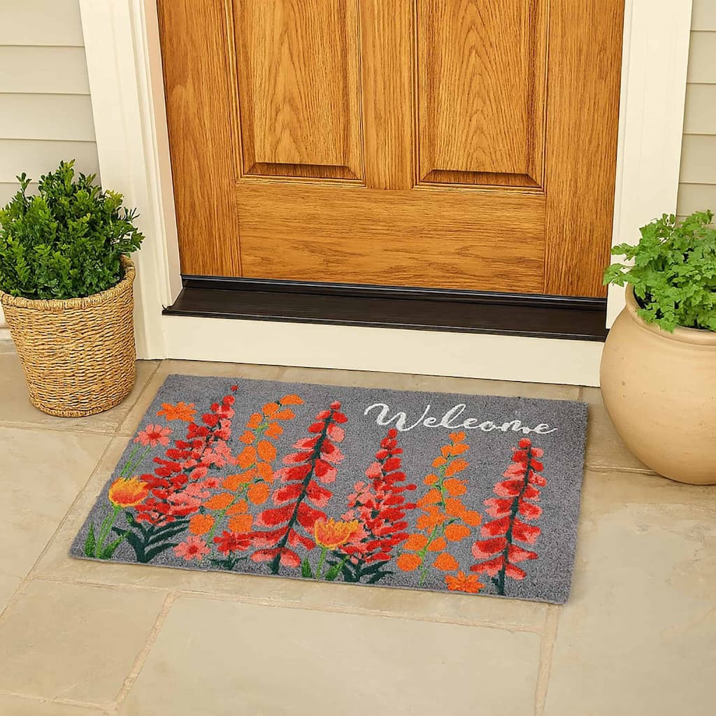 Floral Welcome Door mat - Heavy-Duty Coir and Rubber Mat, 30" x 18" - 30 L X 18 W x 6/8 H