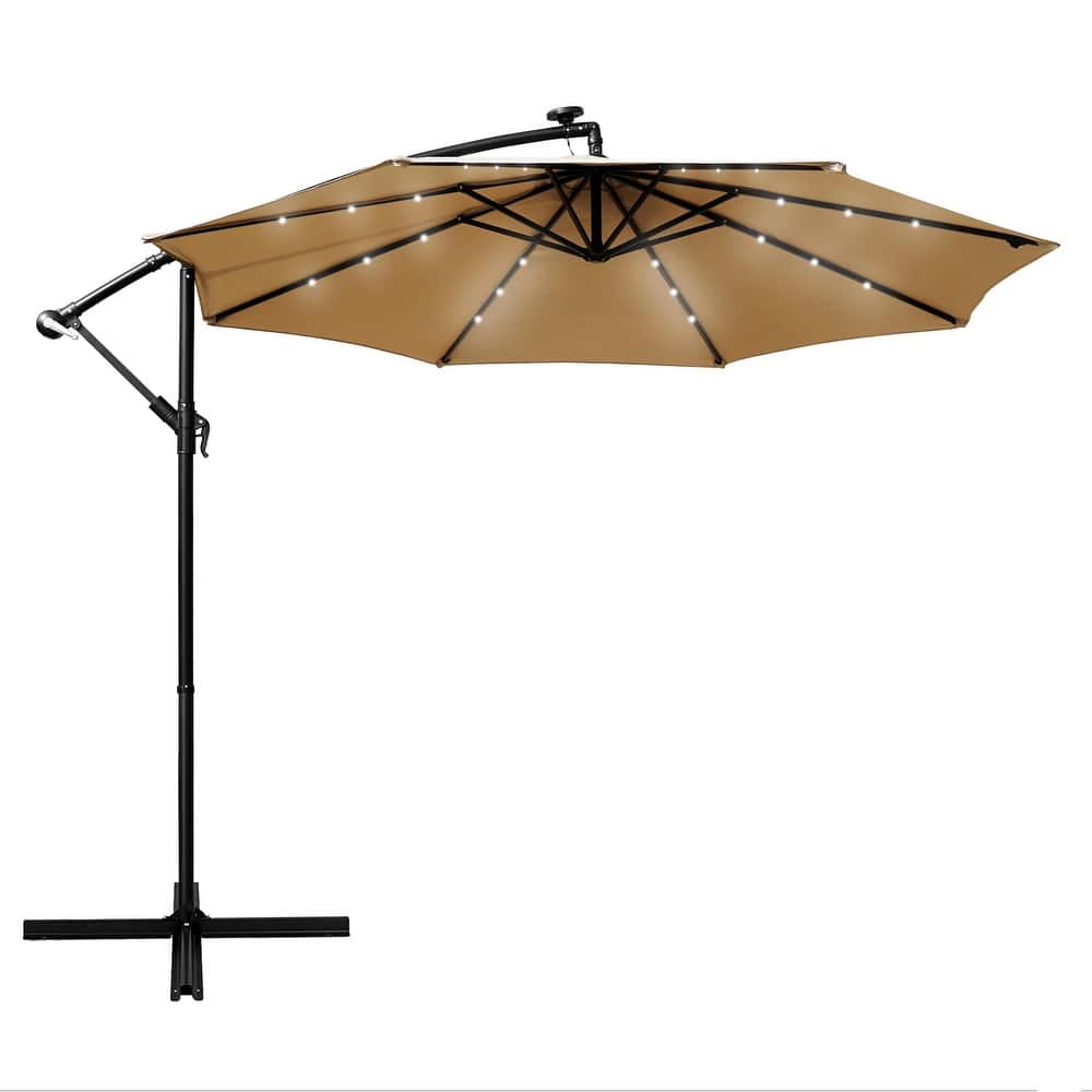 Willry Solar-Powered LED Offset Patio Umbrella with Easy Crank Lift, Tie Closure for Gardens, Balconies, Decks, Swimming pools