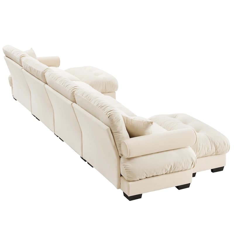 166" 4-Seat Velvet U-Shaped Sectional Cloud Couch with Movable Ottomans, Bolstered Armrests, and Included Pillows