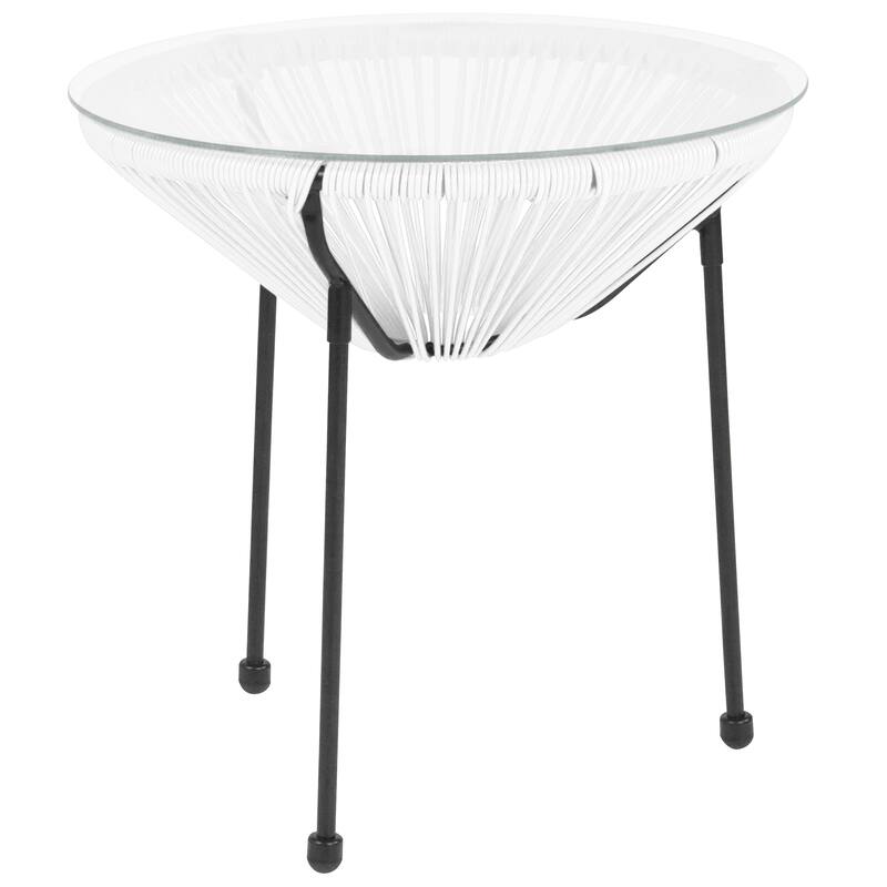 Rattan Table with Glass Top - 19.75"W x 19.75"D x 19.25"H - 19.75"W x 19.75"D x 19.25"H - White