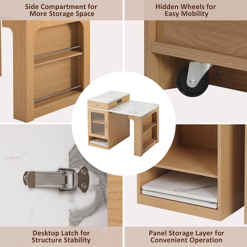 59.5" Kitchen Island with Extendable Dining Table, Kitchen Storage Table with Double-sided Storage, with 2 Drawers