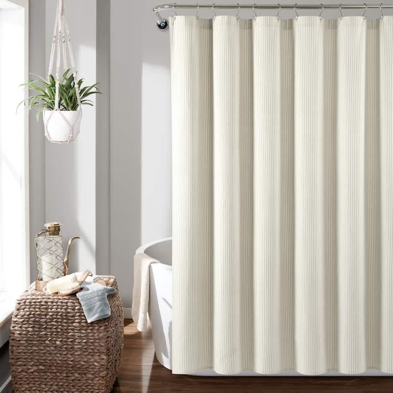 Lush Decor Farmhouse Vintage Stripe Yarn Dyed Eco-Friendly Recycled Cotton Shower Curtain - Neutral