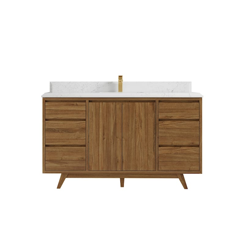 Willow Collections 60 in. W x 22 in. D Madison Teak Single Sink Bathroom Vanity with Countertop - 1.5" Empira White - Golden Teak