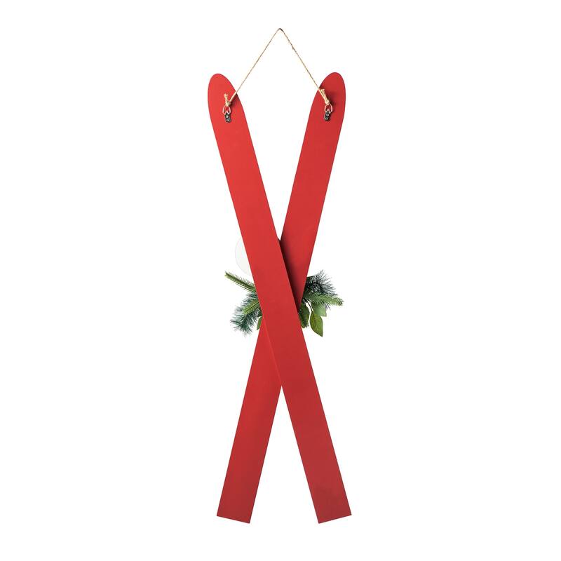 Glitzhome 35"H Christmas Wooden/Galvanized Ski Porch Decor