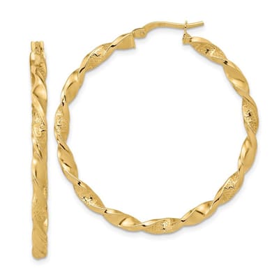Curata 14k Yellow Gold Polished Textured Twisted Hoop Earrings - 42.5mm