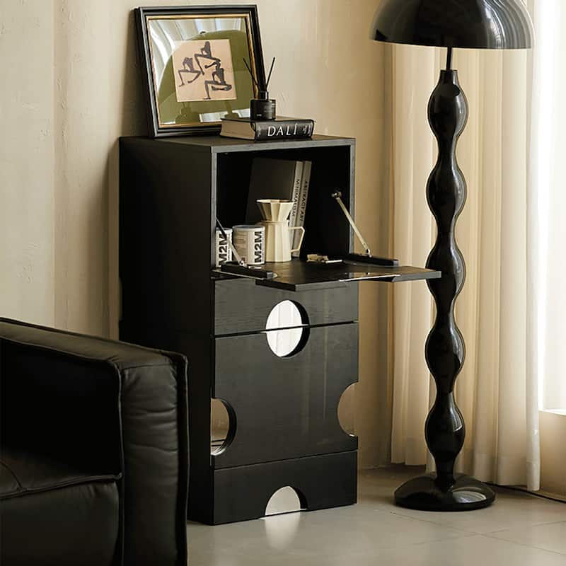 Modern Black freely combinable TV cabinet with storage, Solid Wood, Night Stands & Cabinets, 1-4 Pieces for Optional - 2 pieces