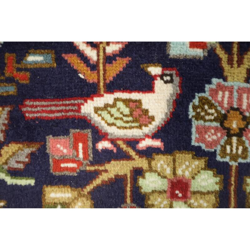 Hand Knotted Oriental 100% Wool Carpet Traditional Animal Pictorial Navy Blue & Blues Tabriz Area Rug - 7' 9'' X 6' 7''