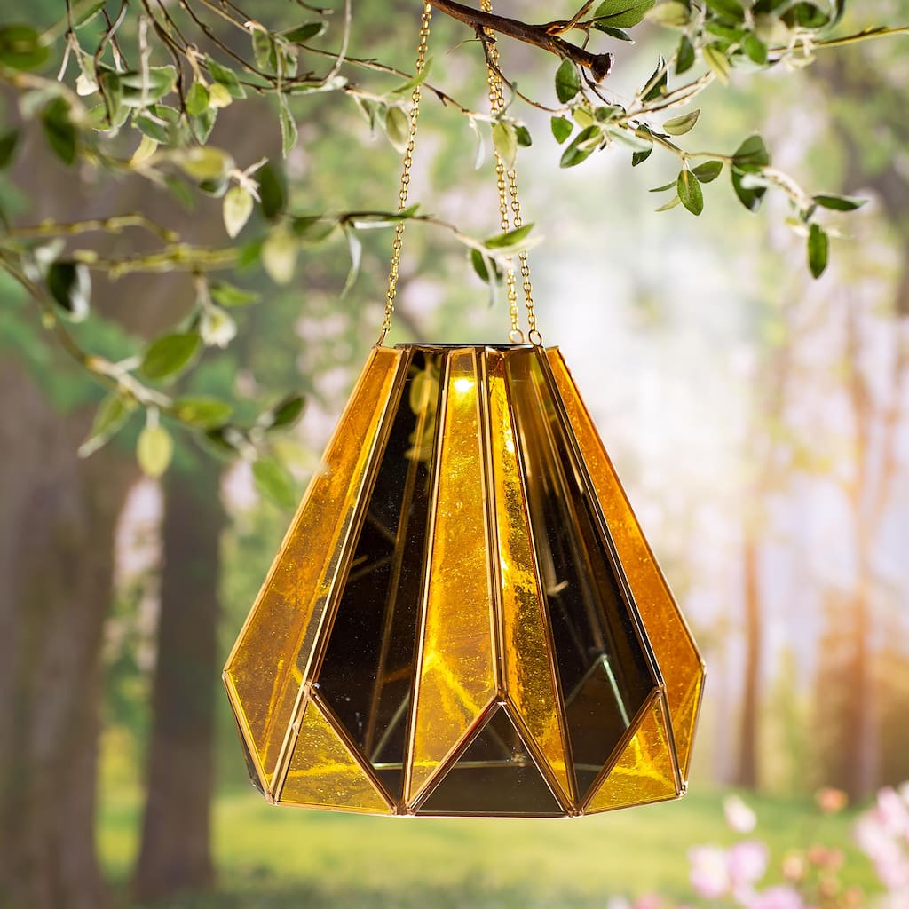 25 in. Golden Glass Hanging Solar Light