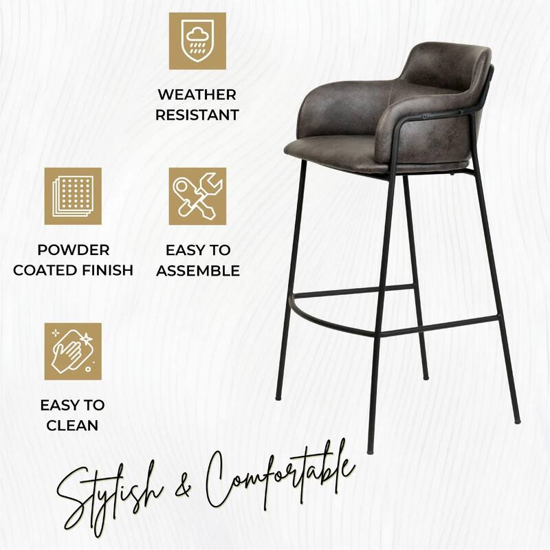 Axis 40" Upholstered Bar Stool - Counter Height Bar Stool with Black Stainless-Steel Frame and Footrest for Home Bar Set of 2