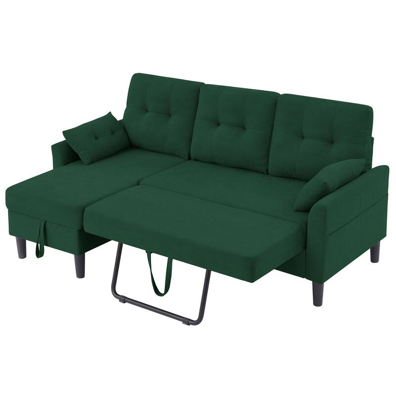 76.18" Upholstered Sleeper Pull Out Sofa Couch with Storage Chaise