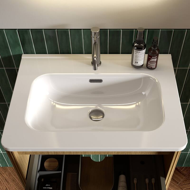 GDFStudio - Integrated Ceramic Basin for Bathroom Vanity, One-Piece Glossy Sink, Pre-Drilled without Drain Assembly