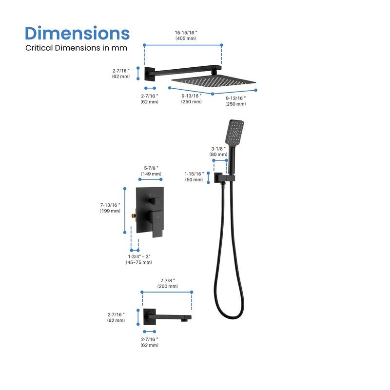 Cube Pressure Balanced 3-Function Shower System with Rough-In Valve
