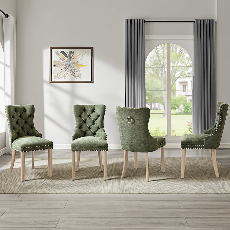 Mordern Fort Vintage Dining Table Set, Tufted Upholstered Chairs with Studded Trim