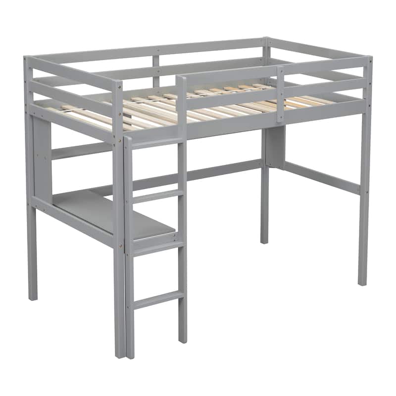Space-Saving Twin Loft Bed with Study Desk, Shelving, and Guardrails, Perfect for Bedrooms
