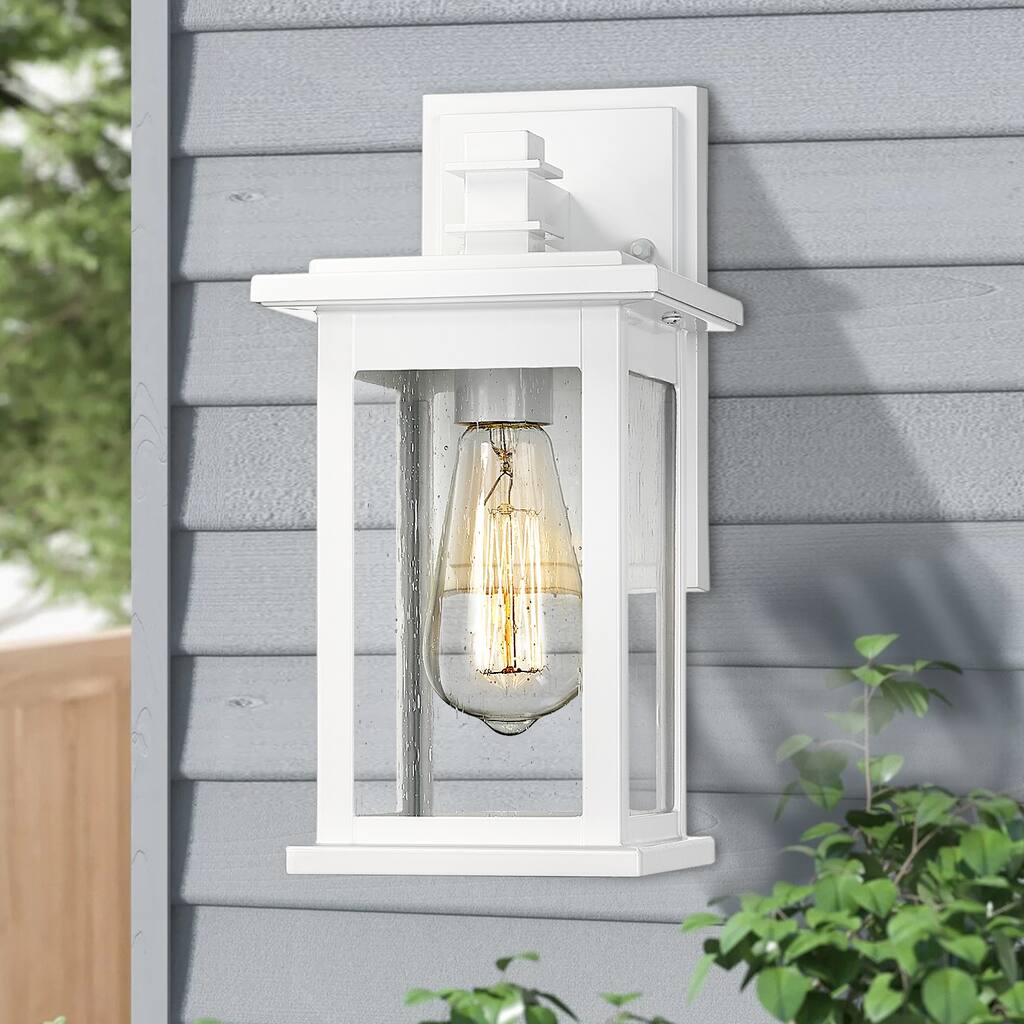 Exterior Lantern Wall Mount Light Fixture with Seeded Glass for Porch