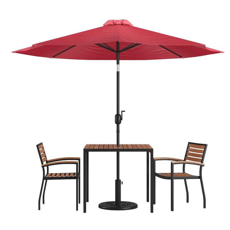 Patio Set wirh 35" Table, 2 Chairs, and Umbrella with Base - 35.25"W x 35.25"D x 29.5"H