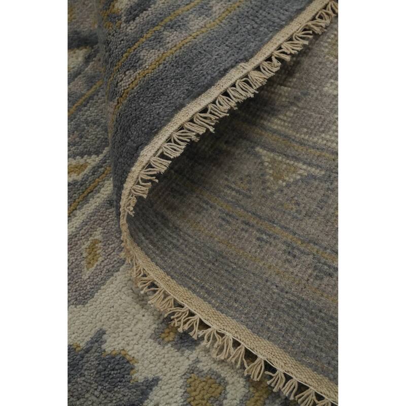 Handmade Grey Floral Oushak Indian Area Rug, Transitional Wool Carpet - 11' 10'' X 9' 0''