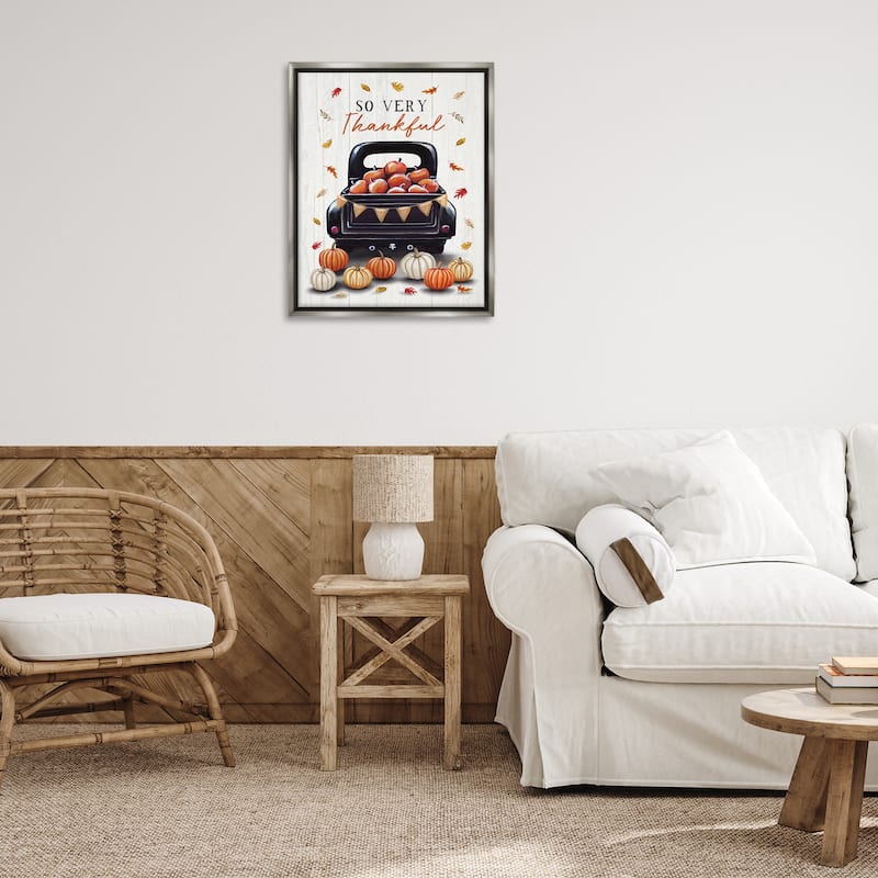 Stupell Autumnal So Very Thankful Framed Floater Canvas Wall Art Design By Elizabeth Tyndall