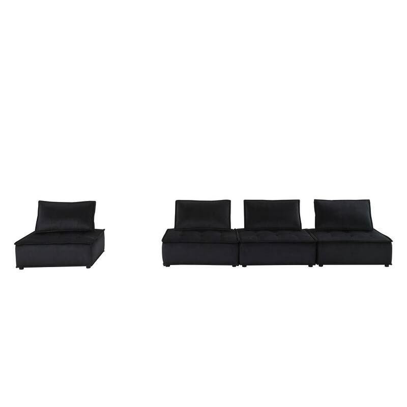Alaya 120 Inch 3 Piece Modular Sofa, Tufted Soft Black Velvet
