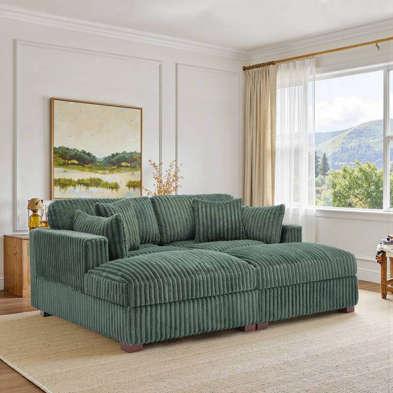 Modern Modular Flannel Fabric Upholstered Sectional Sofa with Square Arm