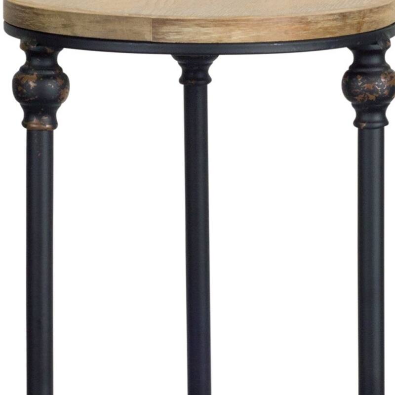 HomeRoots Set Of Two 12" Black And Brown Solid Wood Round End Tables - 15