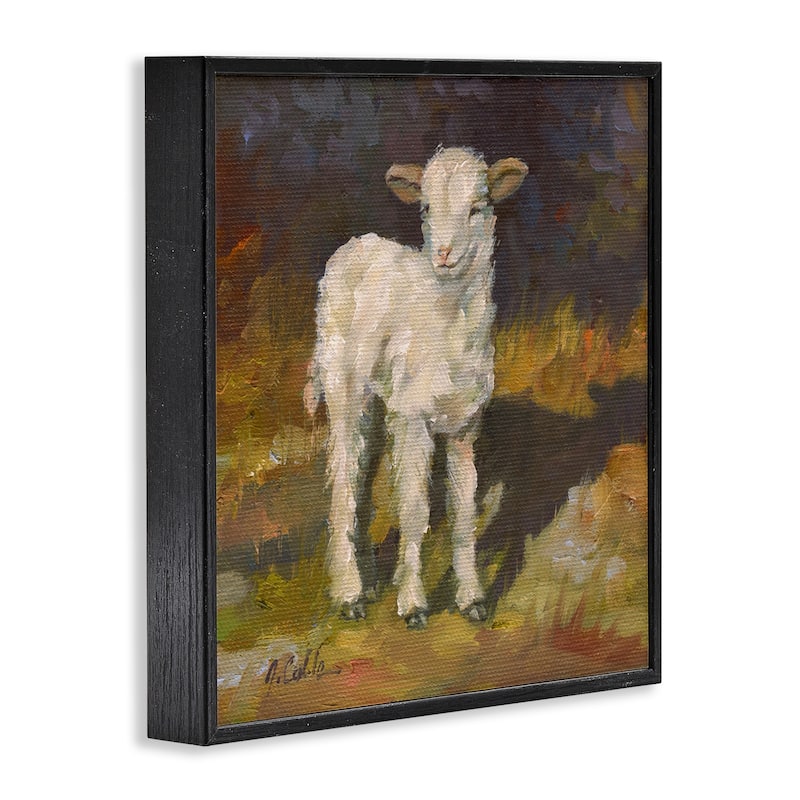 Stupell Soft and Sweet Baby Lamb and Shadow Oil Painting Framed Art, 12 x 12, Proudly Made in USA