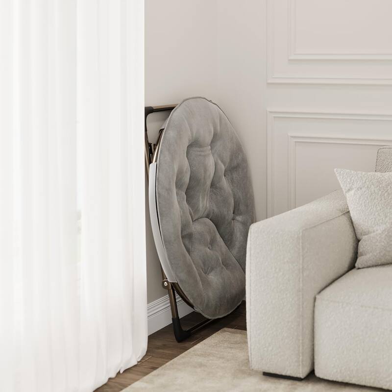 Comfy Folding Saucer Chair for Bedroom, Faux Fur Lounge Moon Chair with Sturdy Metal Frame, Oversized Plush Flower