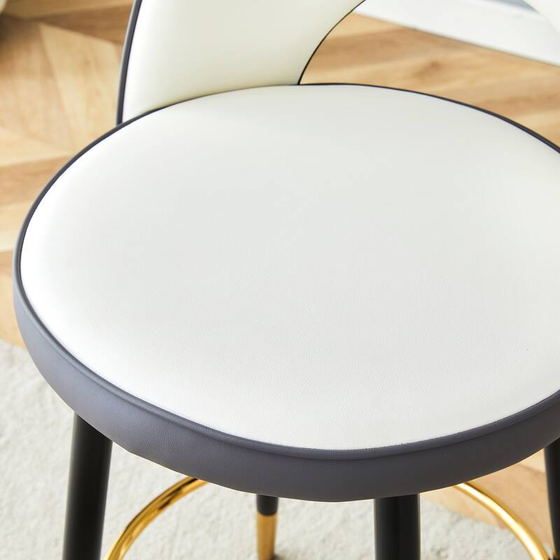 360° Swivel Bar Chair Set of 2, Modern Spliced Color Faux Leather Upholstered Bar Chair with Gold Metal Leg & Powder Coated Base