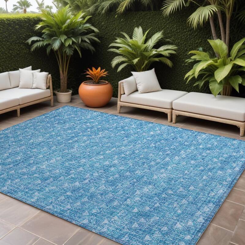 Palu Stylish Geometric Weather Resistant Versatile Elegance Outdoor Rug - 10' X 14' - Blue
