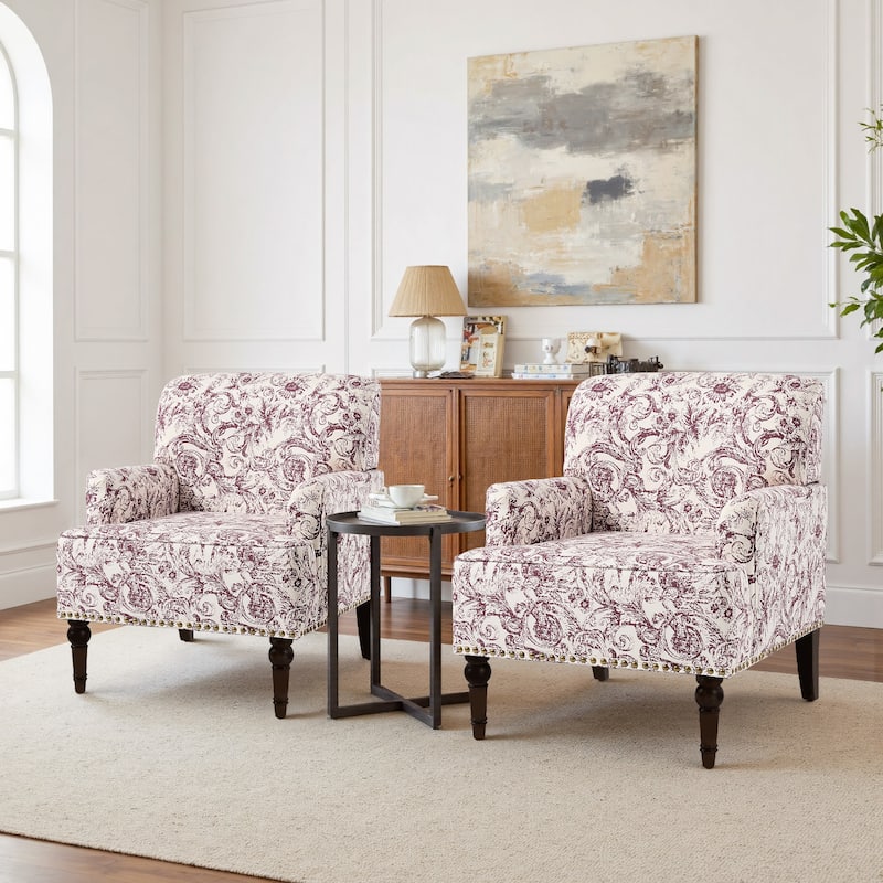 2 Set Upholstered Accent Chairs Nailhead Trim Armchairs