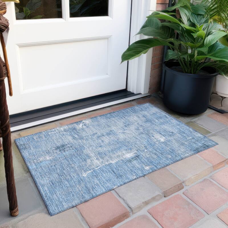 Machine Washable Indoor/ Outdoor Abstract Imprints Chantille Rug