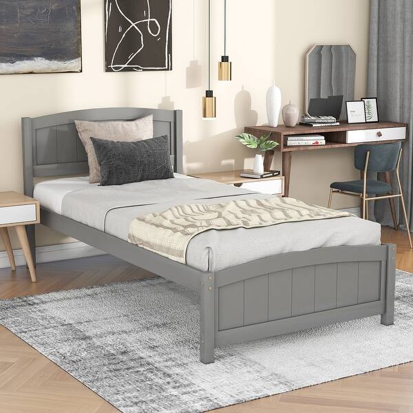 slide 2 of 9, Wood Platform Bed with Headboard and Footboard, Solid Pine Construction Grey