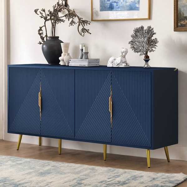 Wave Geometric Sideboard with Conical Legs Adjustable Storage for Any Room Navy Blue Black