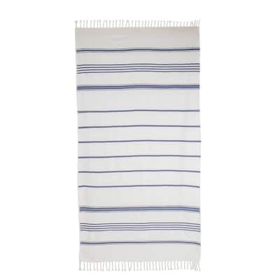 Novica Handmade Sweet Relaxation In Snow White Cotton Beach Towel