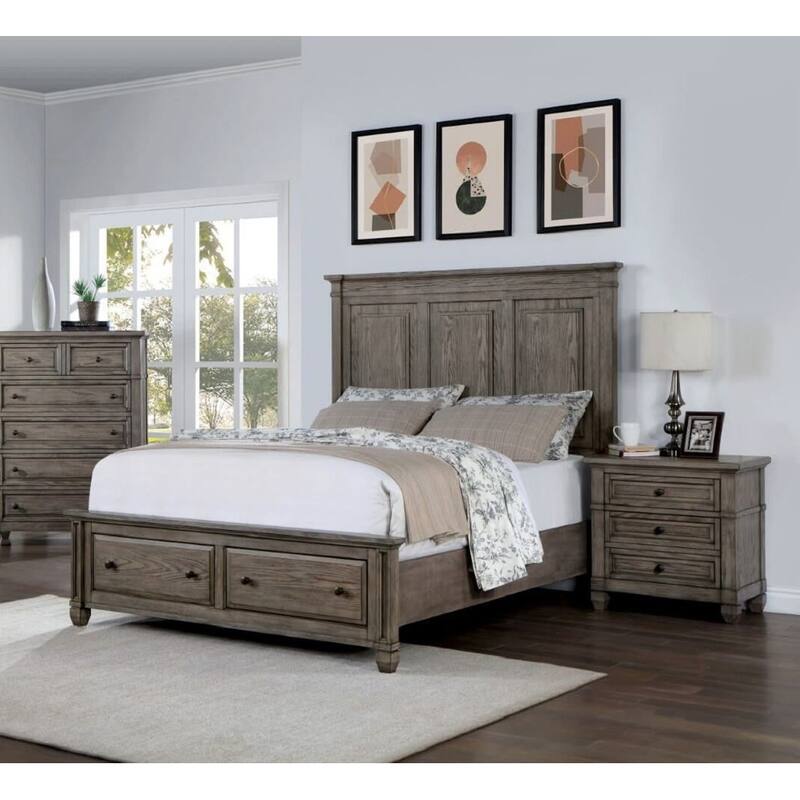 1pc Nightstand Warm Gray Color Solid Wood 3-Drawers