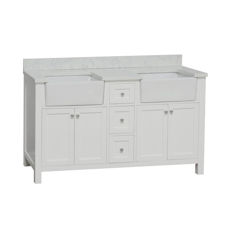 KitchenBathCollection Yorkshire 60" Double Farmhouse Vanity with Engineered Marble Top