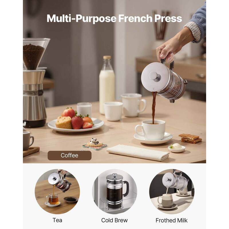 Large 34oz Glass French Press with Stainless Steel Filter - 6.69 x 4.13 x 8.46 inch