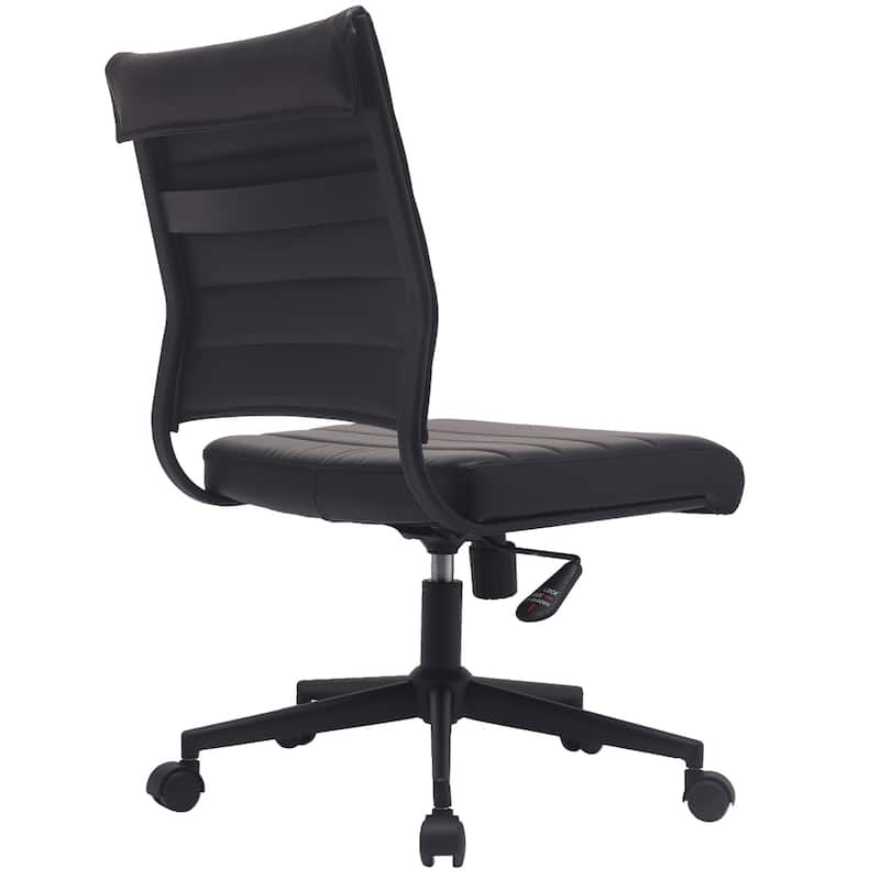 Executive Mid back PU Leather Office Chair Armless Side No Arms Tilt With Wheels and Padded Cushioned Seat on Black Base