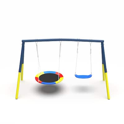 Outdoor Swing Set with 1 Saucer Swing & 1 Belt Swing