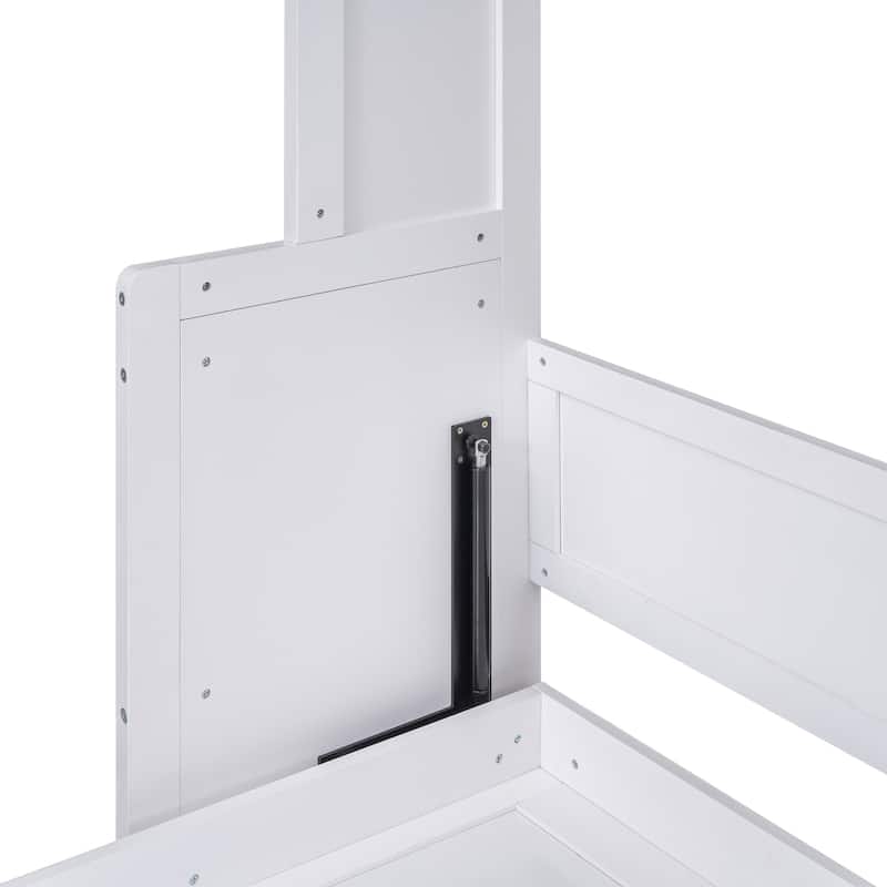 Queen Pine Murphy Bed with Shelf & Drawer