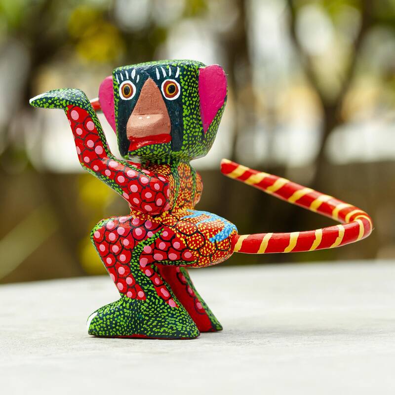 Novica Handmade Crazy Monkey Wood Alebrije Figurine