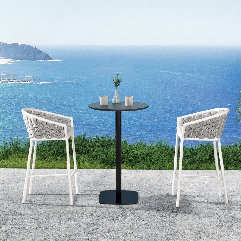 Rope Barrel Low Back Patio Counter Stool