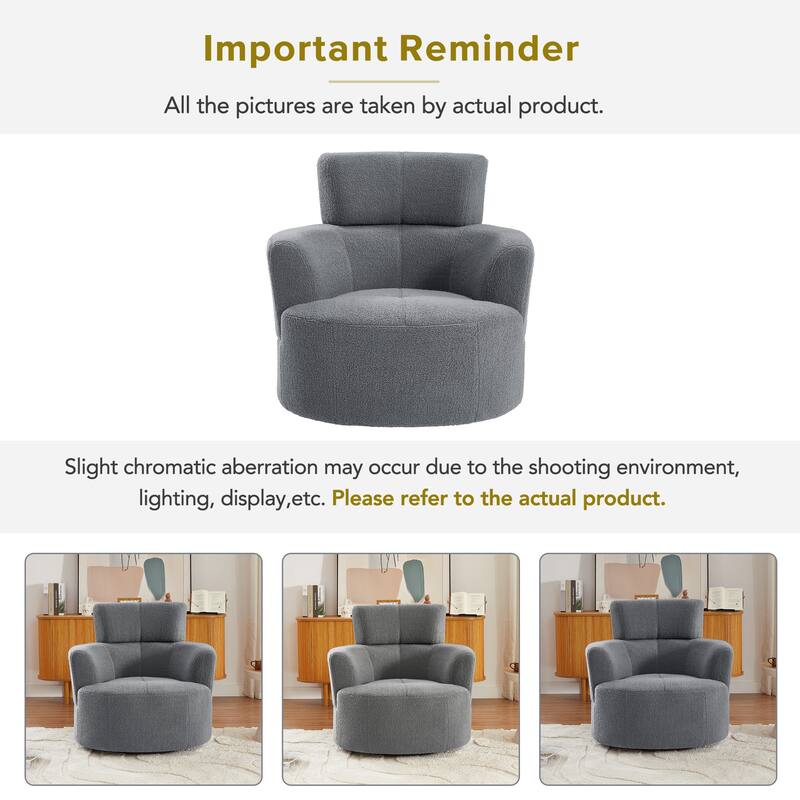 360° Swivel Chair Upholstered Accent Barrel Chair Swivel Round Sofa Chair with Adjustable Headrest for Living Room, Bedroom