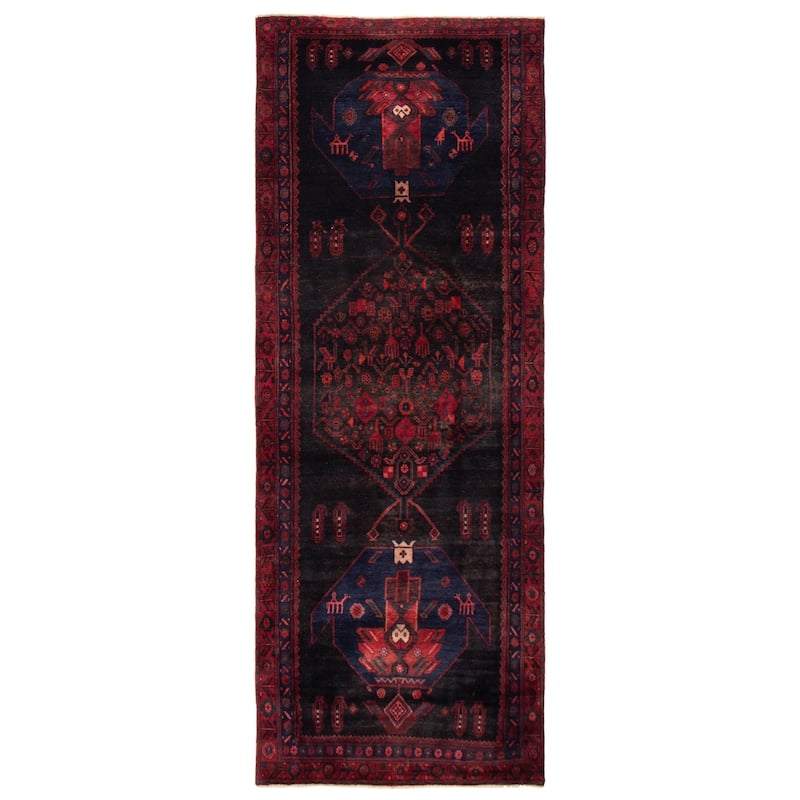 ECARPETGALLERY Hand-knotted Konya Anatolian Black Wool Rug - 4'2 x 11'2 - Black - 4'2 x 11'2