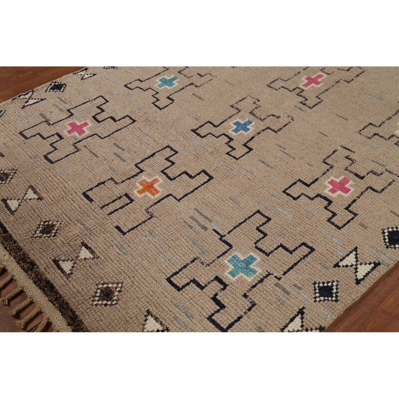 Brown Moroccan Oriental Area Rug Handmade Wool Carpet - 5'0"x 8'11"